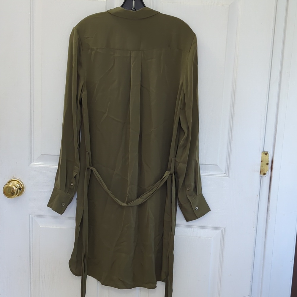 Quince Olive Green Washable Silk Shirt Dress - Picture 6 of 9